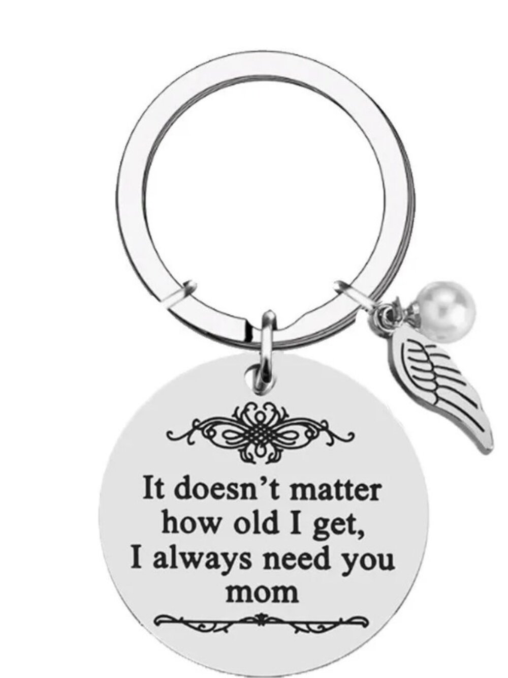 Mom Keychain Always Need You Mother Daughter Son Gift Angel Wing Pearl Keepsake